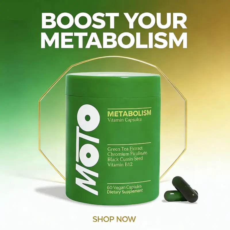 MOTO Metabolism Probiotic Capsules | Energy + Metabolism Booster with B12 & Caffeine | Fitness Gut Support | 30 Servings