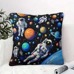 45*45cm Cute Space Adventure Theme Fashion Pillow, Bold Galaxy Print Cushion, Urban Dorm & Living Room Pillow Decor, Trendy Gift for Sci-Fi Fans
