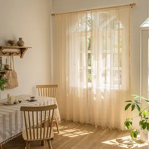 2 Pack Boho Beige Crochet Curtain Valances with Tassels, Lightweight Bohemian Sun Sheer Curtains for Patio, Elegant Matching Lace Trim, Popular European & American Aesthetic. Lightweight, Cost-Effective, Breathable & Airy, Perfect for Spring & Summer. Ide