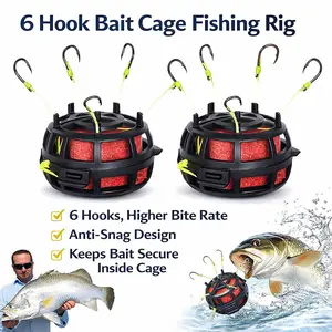 6 Hook Anti-Snag Fishing Rig with Bait Cage – Feeder Setup for Carp & Big Fish Catch