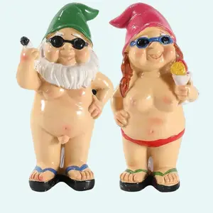 Set of 2 Funny Naked Gnomes Statues - Durable Resin 4.7'' Garden Gnome Figurines Perfect for Indoor and Outdoor Decor - Gnomes Gifts for Women Man (Oval)