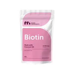 Micro Ingredients Biotin 10,000mcg w/Hyaluronic Acid 25mg | 365 Virgin Coconut Oil Softgels,  Supports Healthy Hair, Skin & Nails