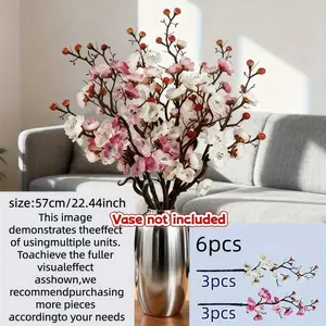 Realistic Wax Plum Blossom Branches Set of 6, Lifelike Silk Fake Cherry Blossom Stems, Flower Arrangements for Vases, Home Decor