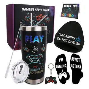 8PCS Cool Gaming Gift Bulk Set Includes Tumbler Straw Beanie Socks Key Chain Thanks Card Gift Box, Christmas Gifts for Teen Teenage Boys Men Idea