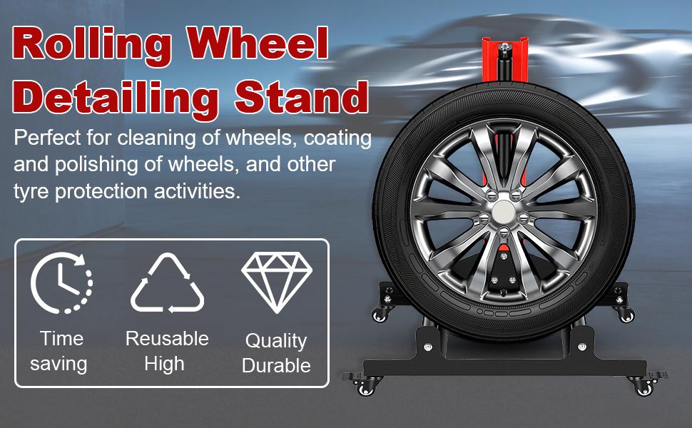 360° Rolling Wheel Detailing Stand, Heavy Duty Wheel Cleaning Stand for Wheel Tire Rim Cleaning Ceramic Coating