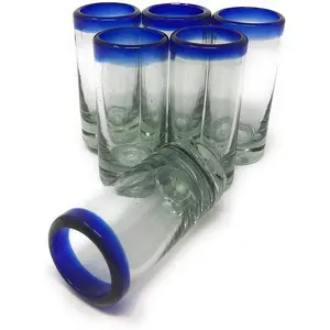 Cobalt Blue Rim Tequila Shot Glasses - Set of 6 (2 oz each)