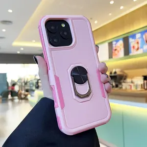 Shockproof Protective Case with Built-in Kickstand for iPhone 16, 16E, 16pro, 16promax, 16plus Upgraded Durable Soft TPU Case with Finger Ring Kickstand, 360 Degree Rotating Ring Grip Adjustable Smartphone Protective Phone Case White