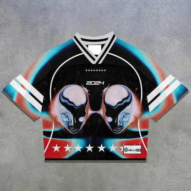 Helloice No.00 Print Sports Jersey, VNeck T-Shirt, Classic Fit, Unisex Short Sleeves, Soft Cotton Material, Available in Various Colors and Sizes