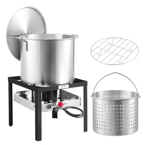 VEVOR 100 Qt Seafood Boiling Kit with Strainer, Outdoor Seafood Boil Pot and Basket, Cooking Set for Crab Crawfish Lobster Boiling, Aluminum Stockpot with 100, 000 BTUs Propane Burner and Steamer RackVEVOR Super Brand Day