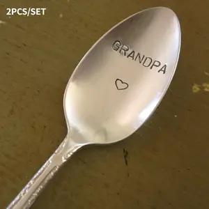 2pcs Grandpa Spoon Recycled Silverware Vintage Hand Stamped Spoon