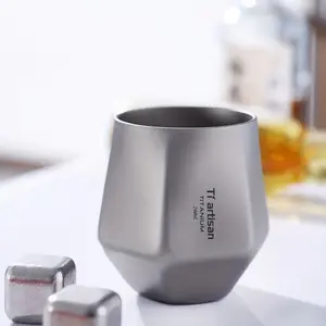 Tiartisan Pure Titanium Hexagonal Diamond Cup, 240ML/8oz Double Wall BPA-Free Mug, Lightweight & Portable for Camping & Outdoor Use
