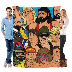 [Cozy Wrestling Flannel Blanket] Soft, Warm Wrestling-Themed Flannel Blanket - Cozy Throw for Couch, Office, Bed, Camping & Travel - Versatile All-Season Gift, Charming Anime Style Skin-friendly, lightweight and soft
