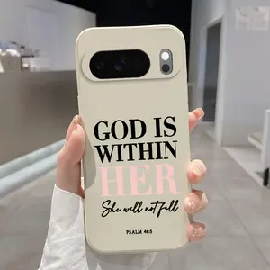 Rounded Edge Phone Case for Google Pixel 10 9 8 7 Pro A XL Pink Psalms Bible Quotes Pattern Pocket-Friendly Shockproof Liquid Silicone Protective Soft Smartphone Casing