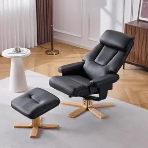 Eyisean 42" H PU Leather/Linen Blend 360° Swivel Accent Chair, Comfy Recliner with Ottoman & Adjustable Backrest, Ergonomic Single Sofa with Heating & Massage, Durable Lounge Chair for Reading Nook, Office