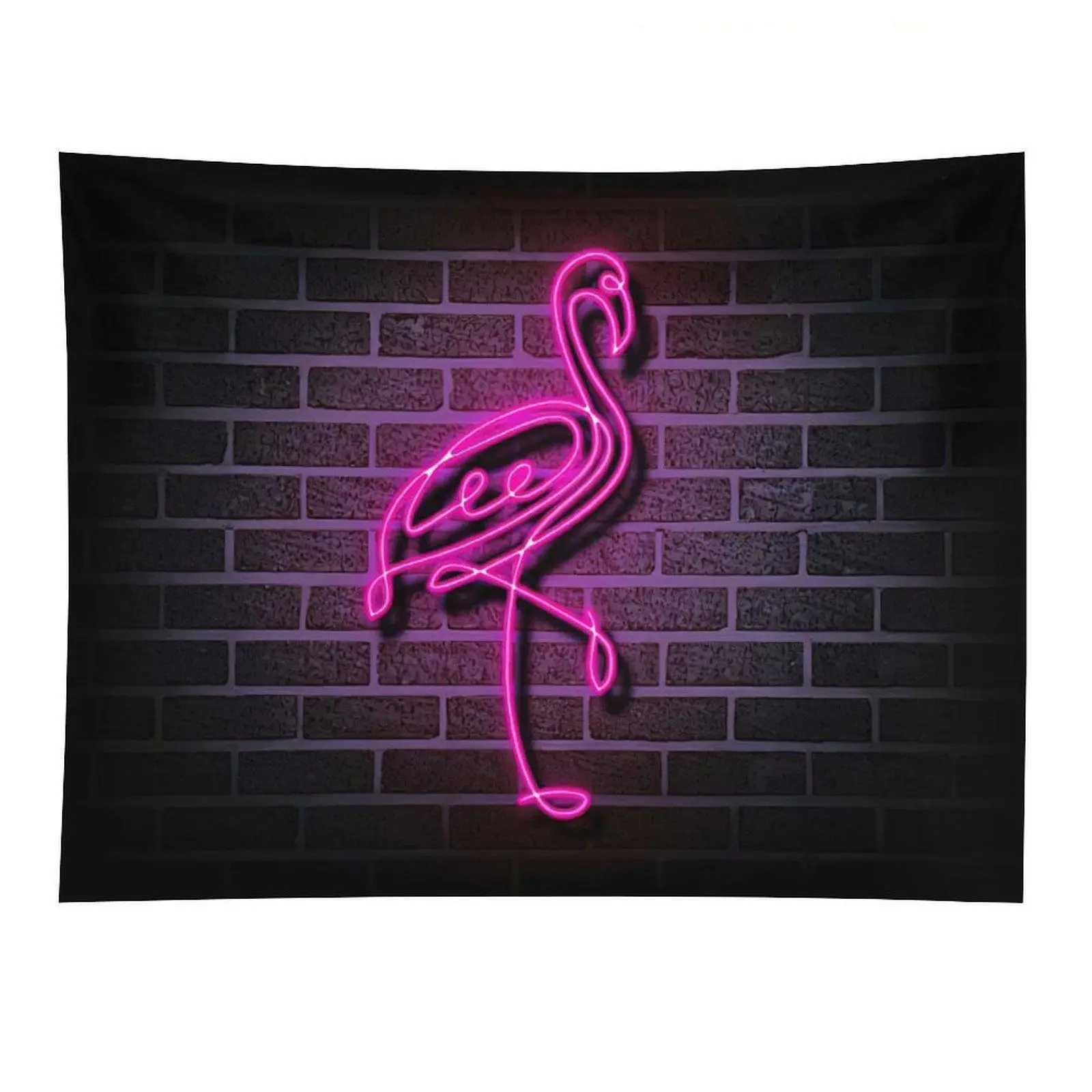 Pink Neon Flamingo Tapestry Brick Wall Tropical Light Sign Decor