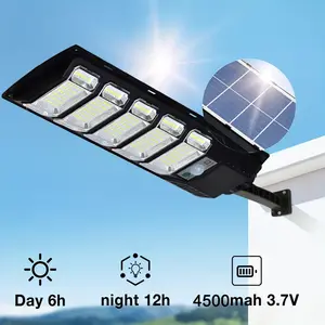 Upgraded 5-Section LED Solar Street Lights, 12000LM Solar Lights Outdoor Waterproof with Motion Sensor,  Three Sided Luminescence IP65 Waterproof Dusk to Dawn Commercial Lighting for Yard Path