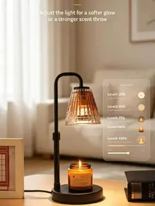 General-purpose wax melting lamp, compatible with liquid wax and scented wax blocks. Modern black frame glass lampshade design.