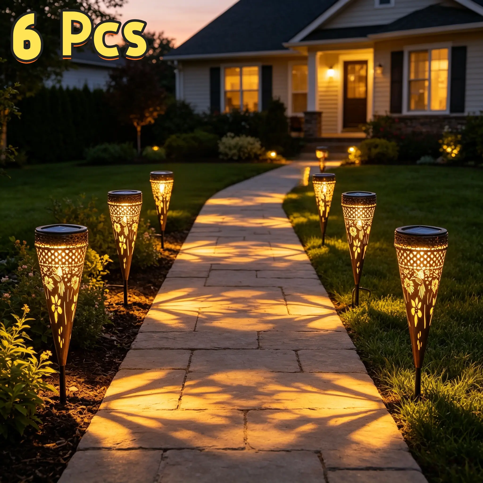 6-Pack Copper Metal Hummingbird Solar-Powered Pathway Lights - Waterproof Rechargeable Lanterns, Garden Walkway Patio Decor, Birthday Gift Ideas for Friends & Family