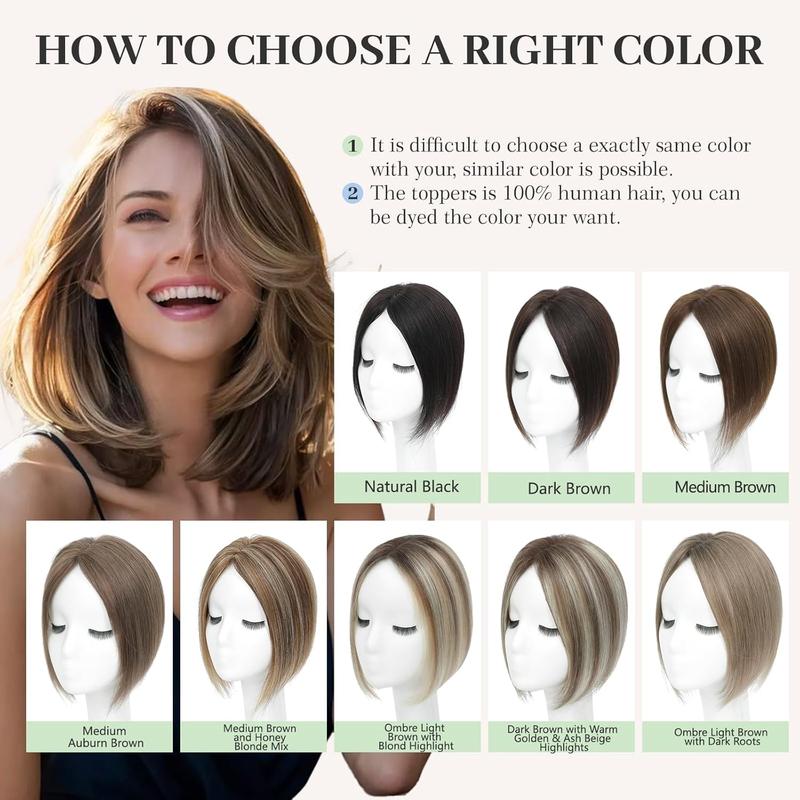 Hair Toppers for Women,Top Hairpieces 100% Remy Human Hair no Bangs,120% Density Swiss Base Clip In Topper 7x10CM 10inch Hair Toppers for Women Real Human Hair,Remy Human with Thinning Upgrade Middle Part Clip in Topper Hair Pieces for Women Daily