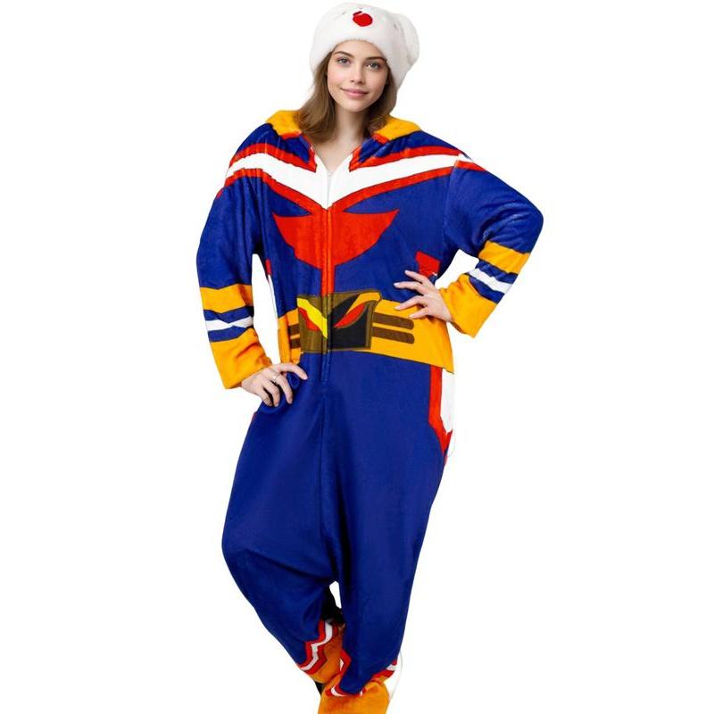MHA Cosplay Costume, All Might Cosplay Costume Onesie, Anime Izuku Midoriya Teacher Flannel Pajamas for Halloween