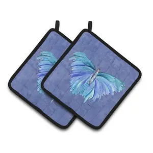 Carolines Treasures  Butterfly on Slate Blue Pair of Pot Holders, 7.5 x 3 x 7.5 in.