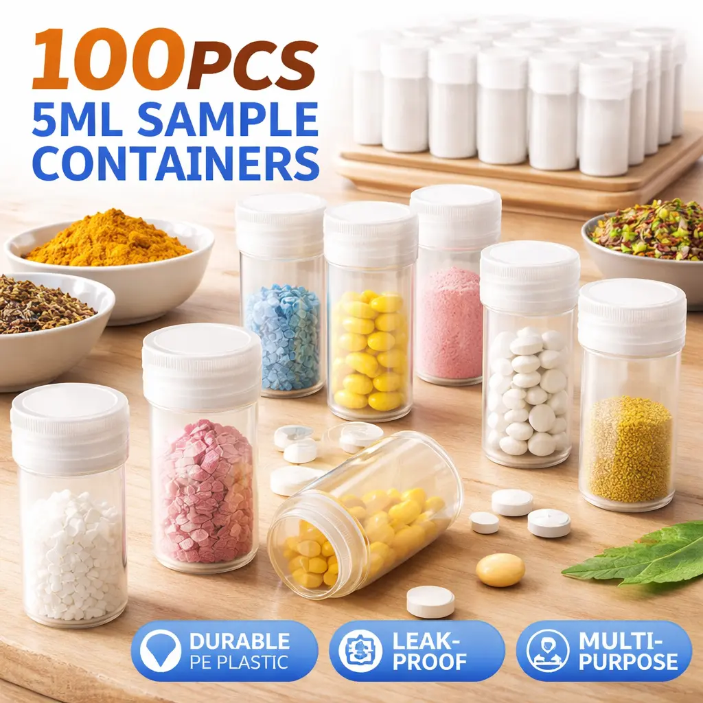100Pcs 5ml Clear Plastic Vials with Caps – Leakproof Travel Pill Containers, Small Sample Tubes for Medication, Beads, Powders, or Liquids – Perfect for Home, Travel, Lab, and Craft Storage