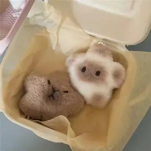 Cartoon Squeeze Capybara Plush Keychain Kawaii Plush Stuffed Soft Siamese Cat Keyring