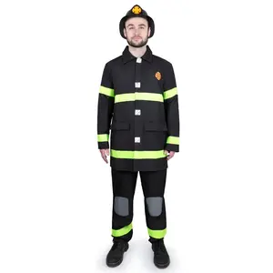 FireFighter Costume Dress For Adults - Includes Realistic Black Jacket with Reflective Stripes, Pants & Hood - Halloween, Role Play, Pretend Play Fun, Theme Party & Cosplay Costume Party