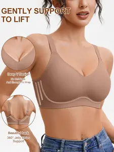 1/3/5Pcs Women's Wireless Jelly Bra, Comfortable Fashion Casual Gathered Lift Deep V U-Back Daily Wear Everyday, Medium Support Full Coverage Fitted Design Seamless Lift Bra