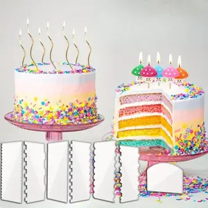 7 Pieces Large Clear Acrylic Cake Scraper Set, Cake Icing Smoother Scraper Frosting Comb, Cake Edger Stripes Contour Comb Pastry Cutter for Mousse Butter Cream Cake Decoration (9.5 Inch)