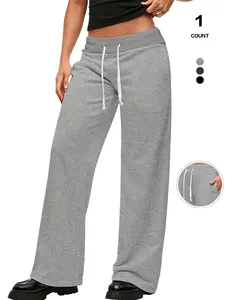 2026 Spring Summer Women's Wide-Leg Sweatpants - Multi-Color Options, High Waist Elastic Waistband with Drawstring, Soft & Drapey Cotton-Blend Fabric, Side Pockets, Loose Fit & Slimming, Versatile for Home & Office