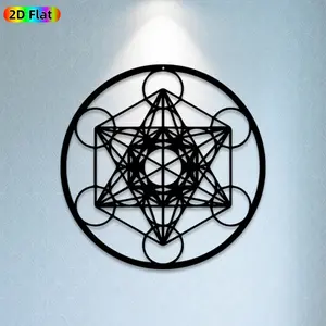 1pc Metatron's Cube Metal Wall Art, Sacred Geometry Statue Mural, Ideal Gift for New Year, Christmas, Spiritual Decor Enthusiasts, Rust-Resistant Metal Wall Decor Wall Sculptures, Perfect for Home Wall & Garden Fence, Unique Sacred Geometry Decor