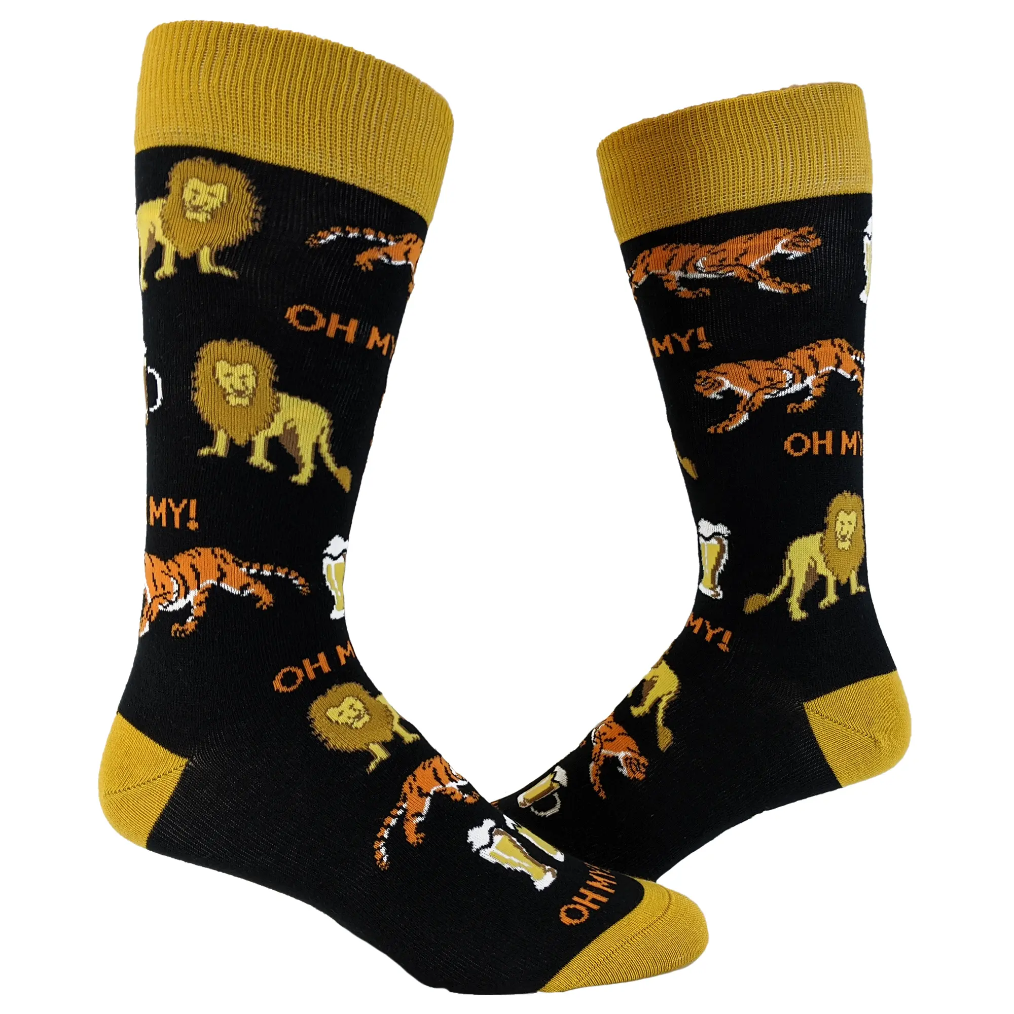 Men's Lions Tigers and Beers Socks Funny Zoo Animals Big Cats Drinking Novelty Footwear Funny Graphic Socks Comfortable Fitted Spandex Cotton