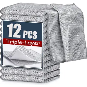 12-Piece New Upgrade Triple-Layer Steel Wire Dishcloth Set - Powerful Cleaning, Non-Scratch - Ideal for Cookware, Sinks, Dishes & Stove Tops