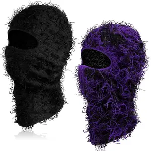 2 Pack Adult Distressed Balaclava Ski Mask Full  Knitted Balaclava Windproof Cool Ski Mask for Cold Weather