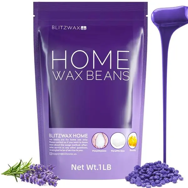 BLITZWAX Lavender Hard Wax Beads for Hair Removal - 1lb Coarse Hair Formula, Painless Stripless Wax for Sensitive Skin, Face, Full Body Bikini, At-Home Salon Smooth Routine for Women Men, No Strips Needed, Easy Melt