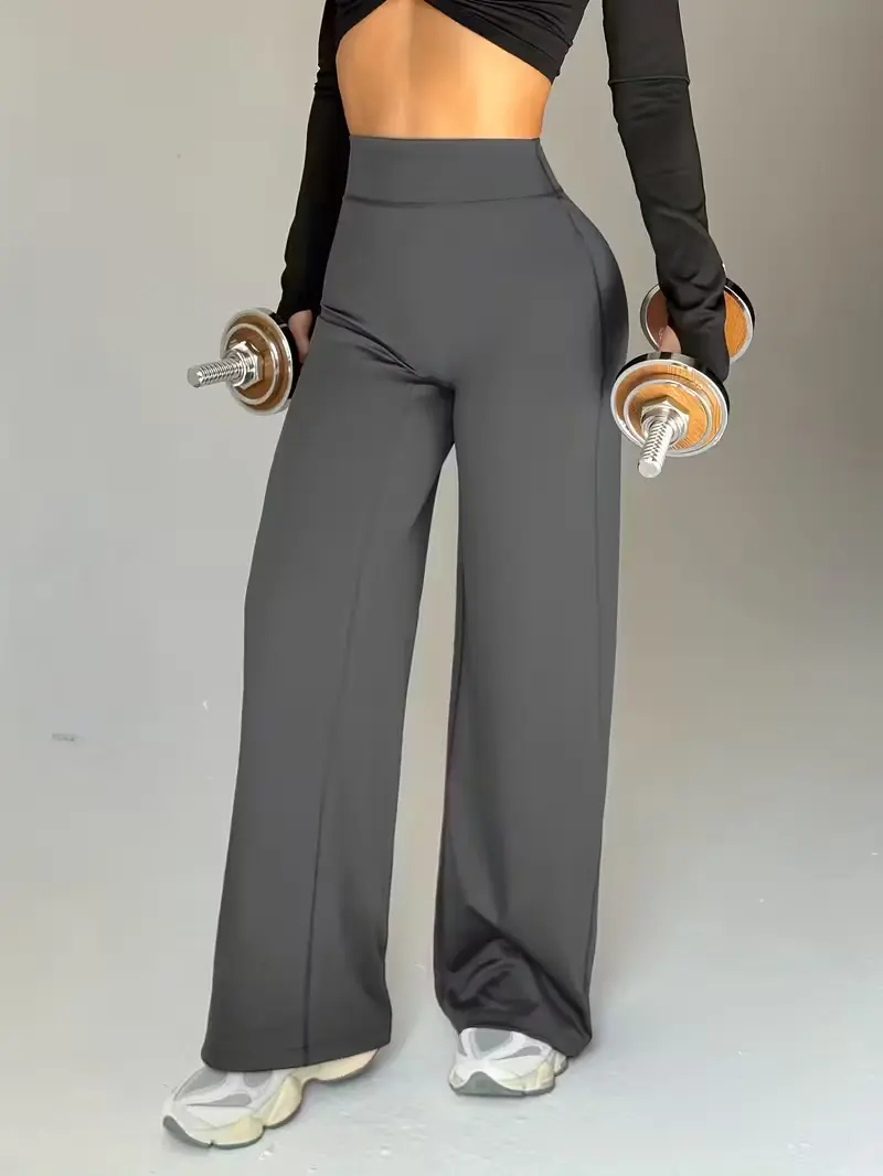 Women's Solid Sports Leggings, Straight Leg Athleisure Style Pants with Ruched Elastic Waist, Soft Knit Training Pants for Gym & Daily Wear, Workout Bottoms, Training Leggings Pants