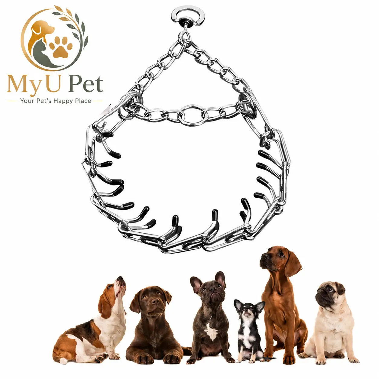 [MyU Pet] Prong Dog Training Collar, 22in x 3.0mm (Neck Size up to 18in) Medium, Ultra-Plus Chrome Plated Steel Pet Pinch Anti Pull Collar for Dogs campingessentials