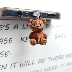 Cute Teddy Bear Phone Dust Plug Charm, Cell Phone Charm, Kawaii Animal Charging Port Cover, Aesthetic Soft Girl Accessory for iPhone & Type-C