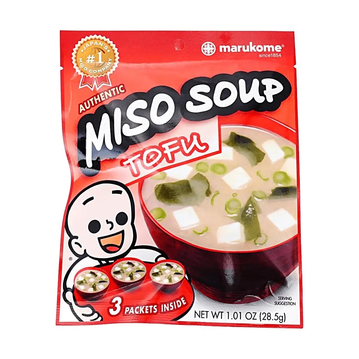 MARUKOME Instant Miso Soup with Tofu - 3 Pack (28.5g) - Japan's #1 Miso Brand - Quick 1-Minute Breakfast Meal