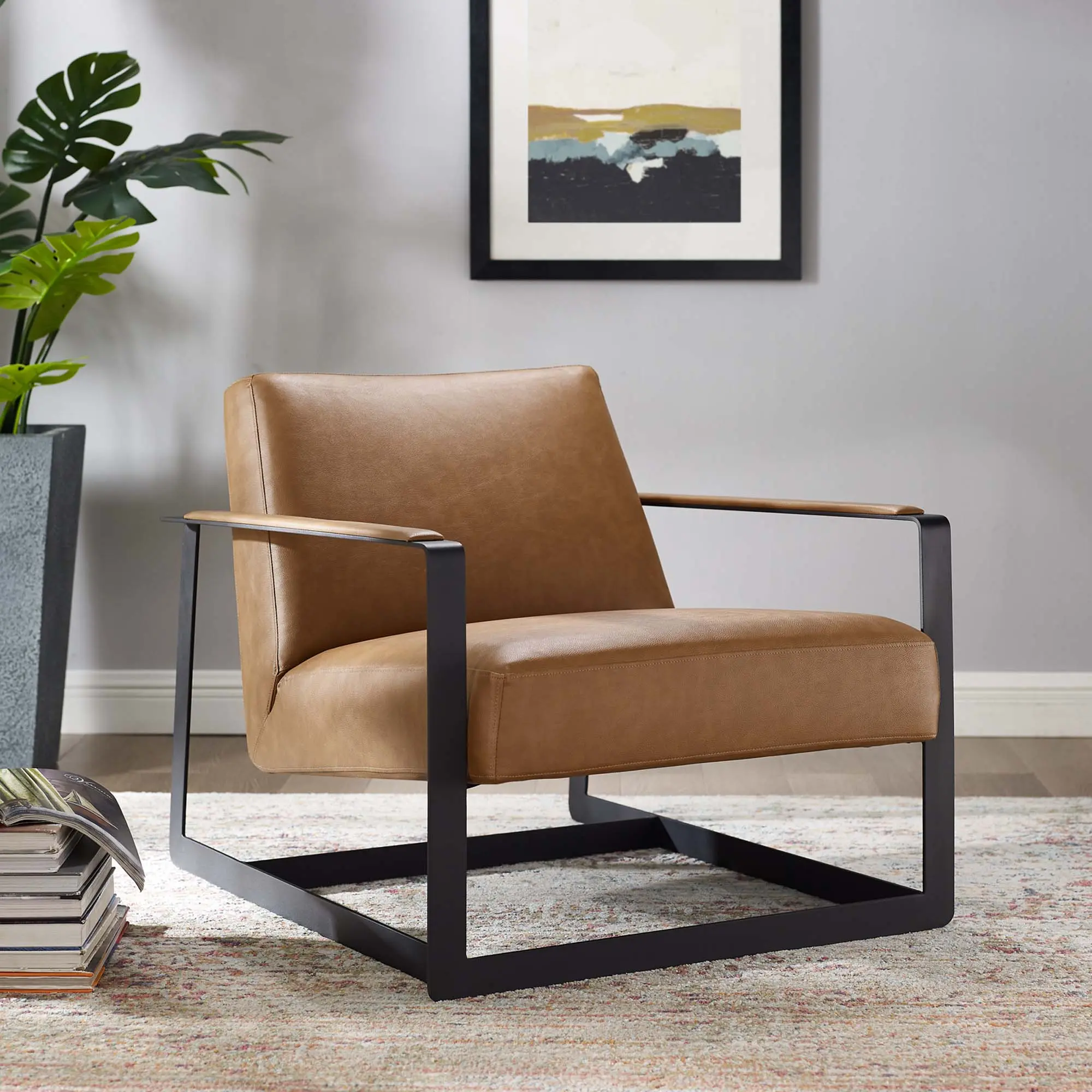 Modway Seg Vegan Leather Accent Chair in Tan