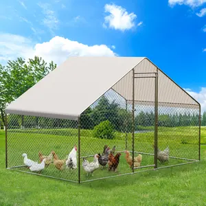Outdoor Metal Chicken Coop, Large Heavy Duty Wire Mesh Chicken Run with Cover, Walk-in Poultry Cage Chicken Pen for Farm Yard Outdoor Duck Rabbit House Cage