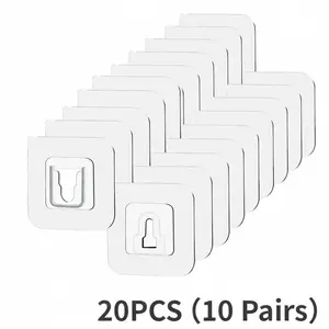 10 Pairs Double-Sided Adhesive Wall Hooks – Strong Nail-Free Self-Adhesive Hangers for Bathroom, Kitchen & Office, Multi-Purpose No-Drill Hooks, Easy Home Storage & Fall / Christmas Decorations