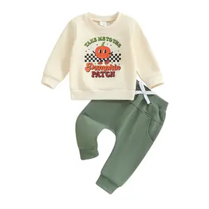 Toddler Baby Boy Halloween Outfit Coolest Pumpkin In The Patch Sweatshirt Plaid Pants Set 2Pcs Halloween Clothes