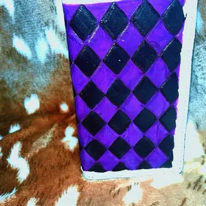 Purple and black checkered bifold snap wallet