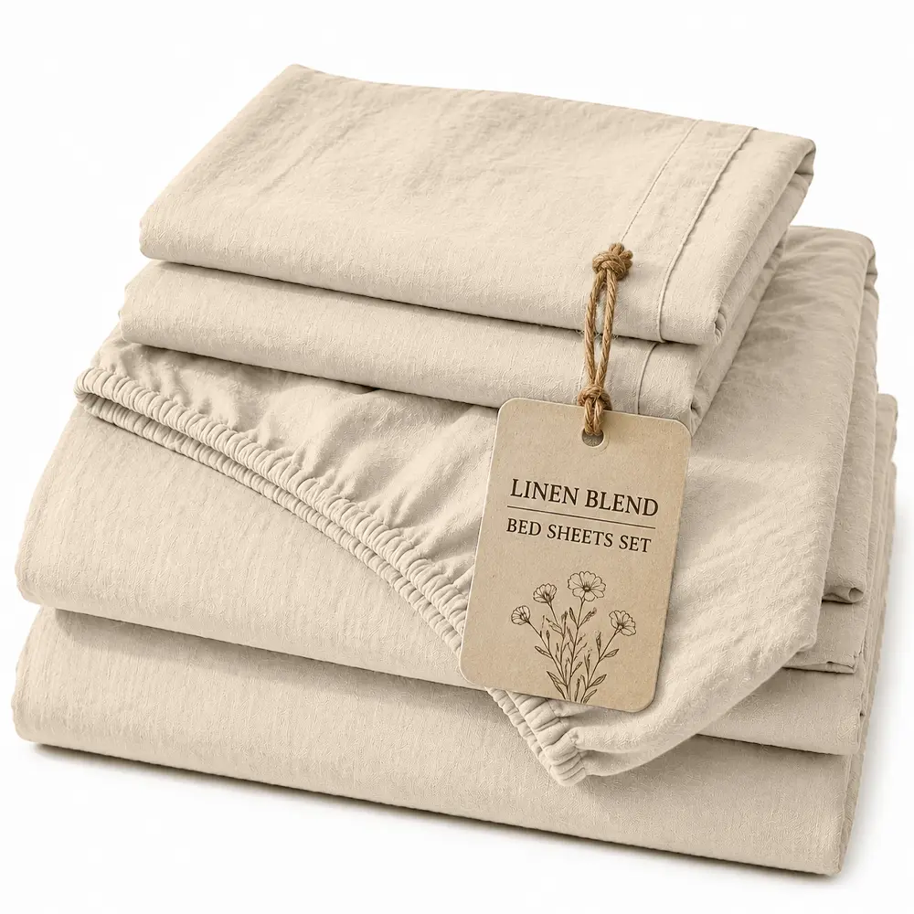 OS OMYSTLYE 3/4 PCS Linen Sheets Set, Breathable and Soft Durable and Moisture Wicking, Cozy Bed Sheets, Machine Washable, 16 Inch Deep Pocket Twin/Full/Queen/King Size Sheets