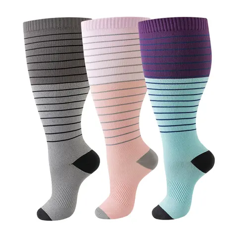 Women's Knee High Compression Socks (3 Pairs) - 20-30 mmHg, 2XL Plus Size Extra Wide Calf, Cotton Blend, Post-Workout Aid, Unisex Wear, Breathable, Outdoor Support, Sohochic, Over-the-Knee Option, Compression Socks Women, Easter, Thanksgiving
