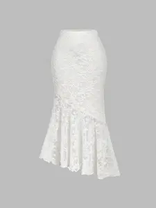 Elegant Lace Fish Tail Skirt, High Waist Slim Fit, Vintage Style, Daily Commute Light Dress, Women's Fashion