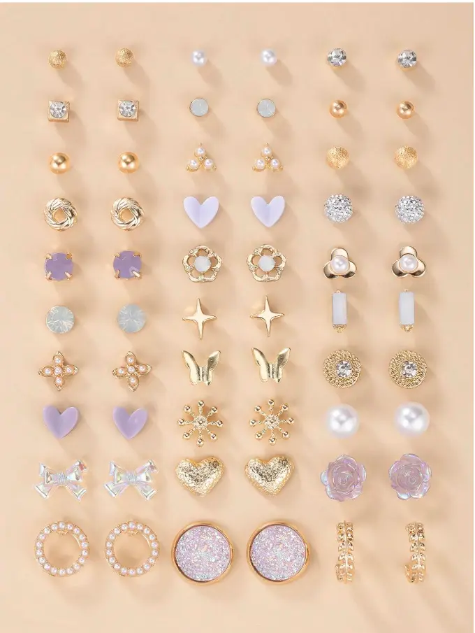30pairs Rhinestone Decor Stud   Earrings