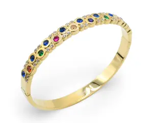 Gold Silver Toned Bangle Bracelet with Colorful Gemstones and Sparkling Accents for Women Girls Party Jewelry Gift
